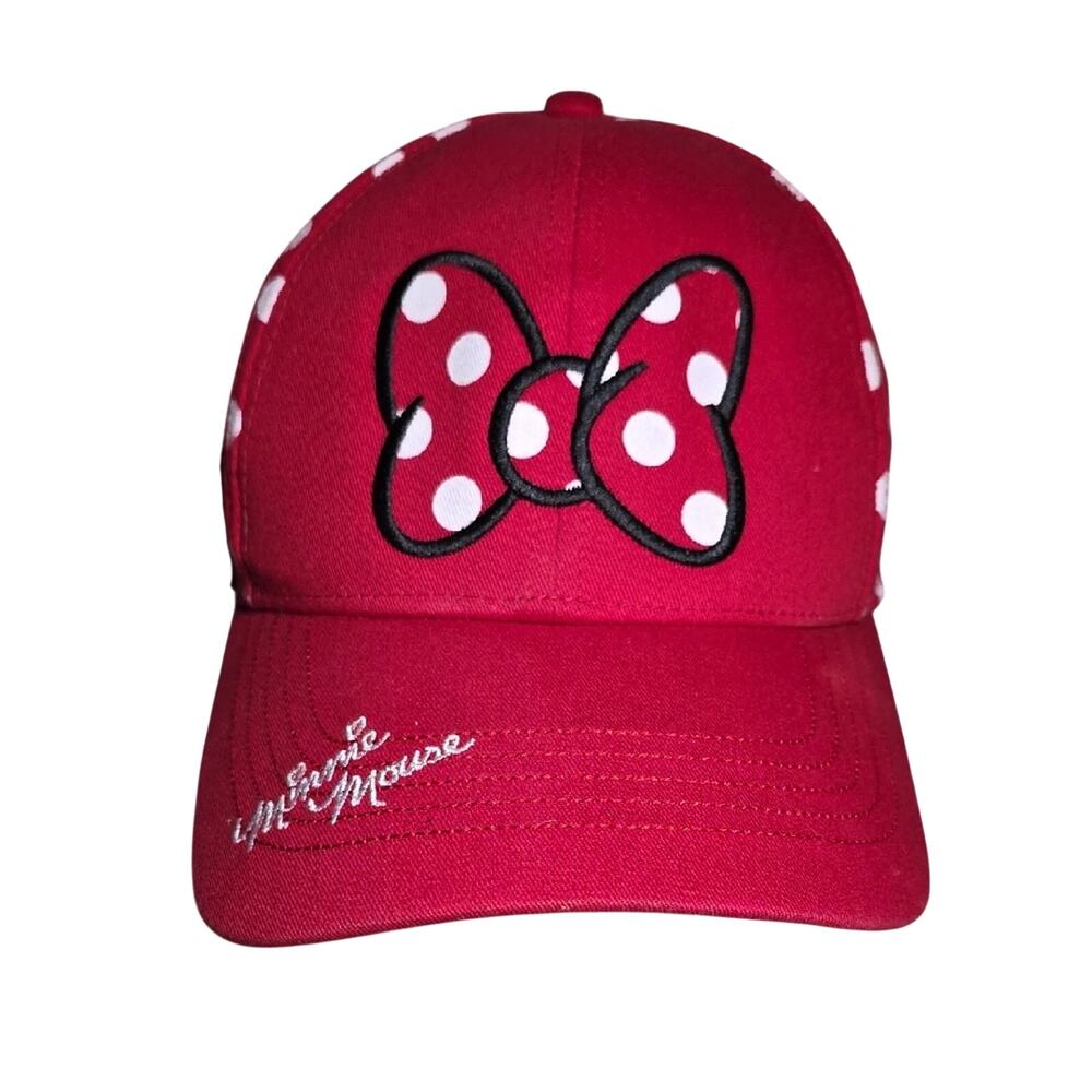 Disney Red Minnie Mouse Cap With Polka Dot Bow Adult Adjustable Hat